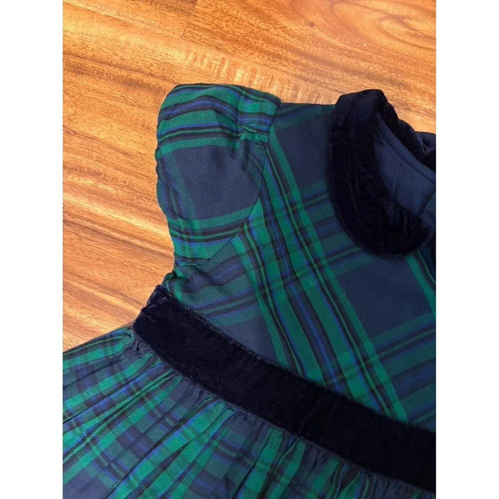 NWT Jojo Maman Bébé Plaid Holiday Dress, green and navy, size 3-4